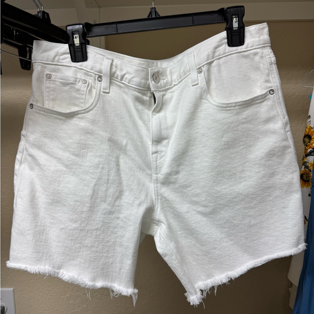 AYR White Raw-Hem High-Rise Denim Shorts